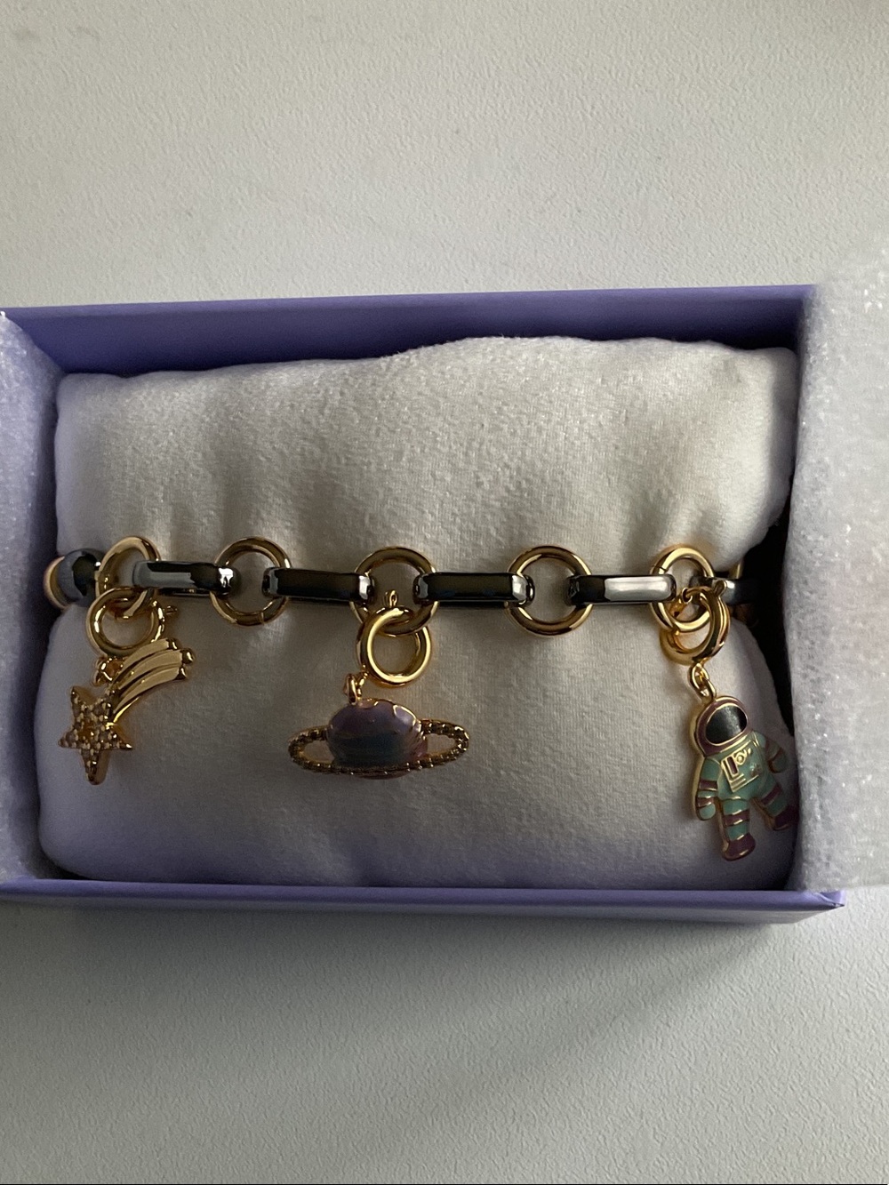 bp Gold-Tone Planet, Star & Astronaut Charm Bracelet with Black Accents